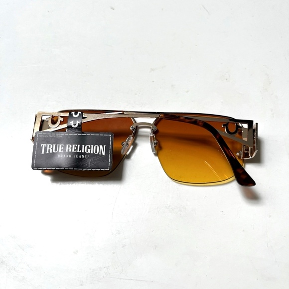 New Original TRUE RELIGION Aviator Double Bridge Sunglasses Yellow Metal Logo main image 4
